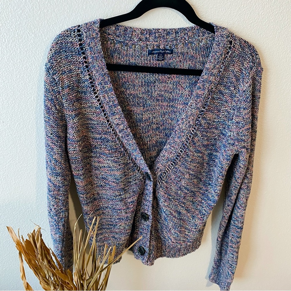 American Eagle grandpa cardigan. Purple sweater. Women’s sweater large